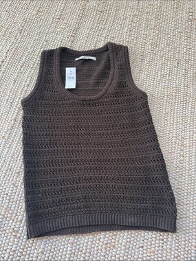 LOFT Chocolate Brown Crochet Tank Top Womans Size- Small